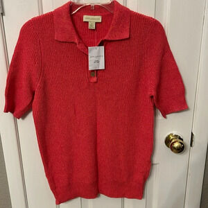 Appleseeds Women’s (S) Pink Polo Style Linen Blend Pullover Sweater  NWT